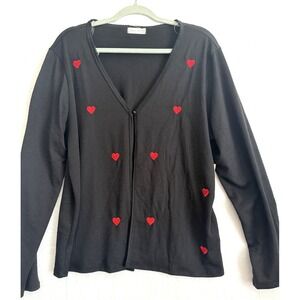 Frankee & Skylarr Women PLUS Black  Cardigan Embroidered Red Hearts Button 2XL